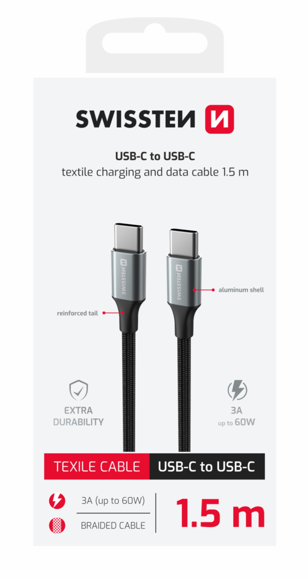 Swissten Textile II Type-C USB Cable - 71528203 - 1.5 Meter - Black 1 Swissten Textile II Type-C USB Cable - 71528203 - 1.5 Meter - Black