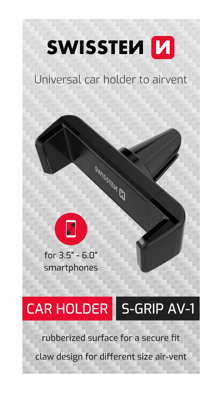 Swissten S-Grip AV-1 Air Vent Car Holder - 65010401BOX - Up to Phones for 6.0" - For CDU Box - Black 1 Swissten S-Grip AV-1 Air Vent Car Holder - 65010401BOX - Up to Phones for 6.0" - For CDU Box - Black