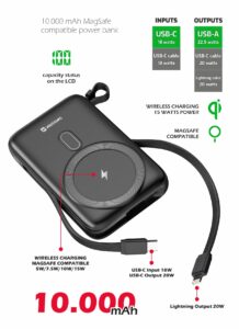 Swissten 20W MagSafe Powerbank With Built-in USB-C & Lightning Cables - 10.000 mAh - 22013933 3 Swissten 20W MagSafe Powerbank With Built-in USB-C & Lightning Cables - 10.000 mAh - 22013933 - Image 3