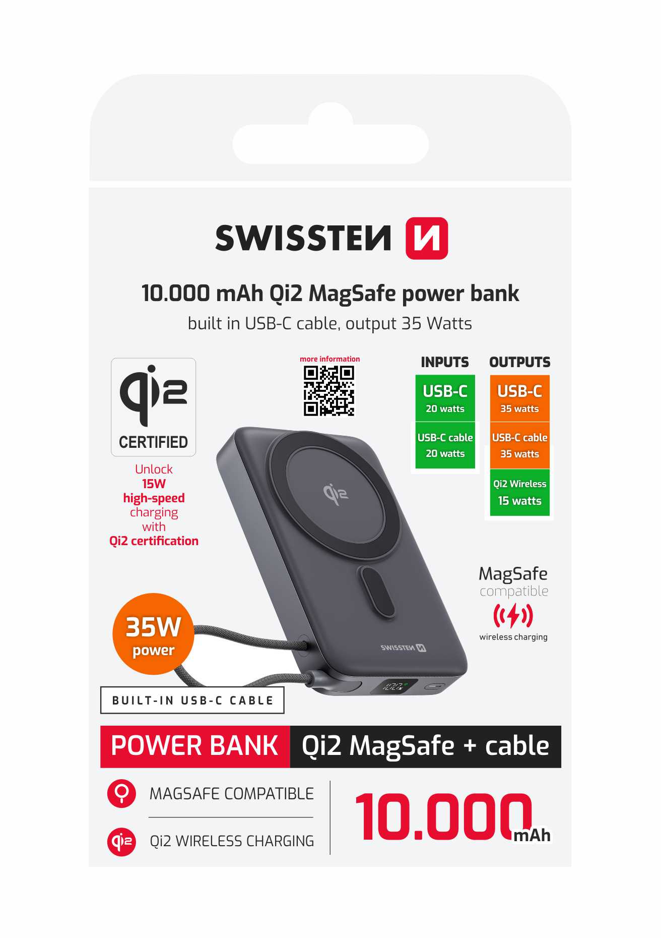 Swissten MagSafe Power Bank (15W) - 22013979 - 10.000 mAh - Black 1 Swissten MagSafe Power Bank (15W) - 22013979 - 10.000 mAh - Black