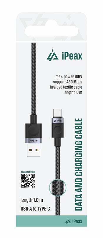 iPeax Textile USB-C To USB-A Cable - 90010103 - 1 meter - Black 1 iPeax Textile USB-C To USB-A Cable - 90010103 - 1 meter - Black