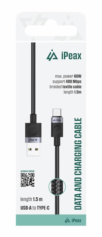 iPeax Textile USB-C To USB-A Cable - 90010108 - 1.5 meter - Black 1 iPeax Textile USB-C To USB-A Cable - 90010108 - 1.5 meter - Black