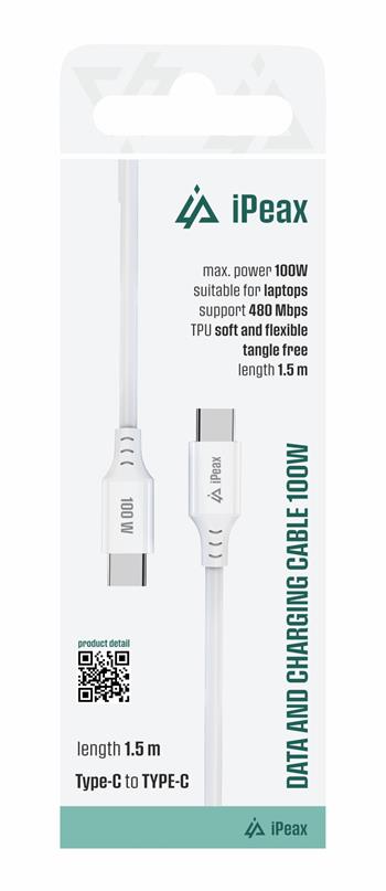 iPeax 100W USB-C To USB-C Cable - 90010109 - 1.5 meter - White 1 iPeax 100W USB-C To USB-C Cable - 90010109 - 1.5 meter - White